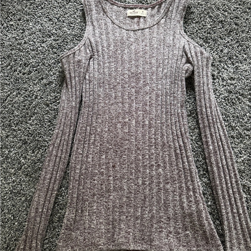 Purple Ribbed Knit Sleeveless open shoulder Top